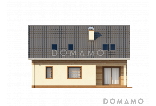 Проект классического мансардного дома из кирпича со встроенным гаражом / Фасад 2