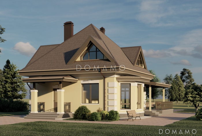 Проект одноэтажного дома с мансардой и ломанной крышей