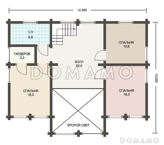 Проект дома из клееного бруса с большой верандой перед домом / План мансардного этажа