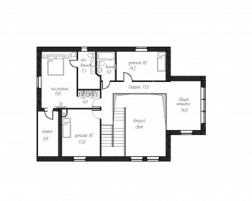 Проект двухэтажного особняка с пятью спальнями и вторым светом / План 2 этажа
