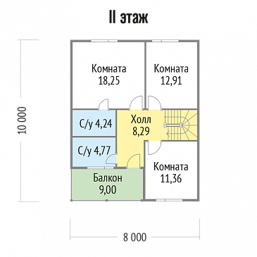 Проект стильного дома из клееного бруса с балконом / План мансардного этажа