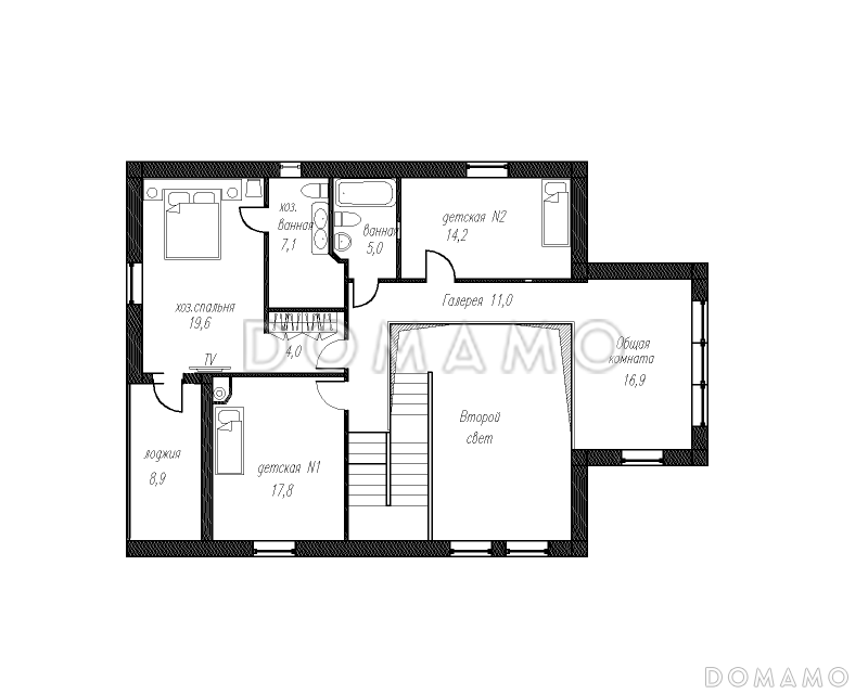 Проект двухэтажного особняка с пятью спальнями и вторым светом / План 2 этажа