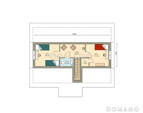 Проект каркасного дома с мансардой и четырьмя спальнями / План мансардного этажа