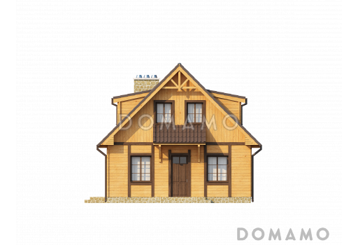 Проект компактного одноэтажного мансардного дома из газобетон с барбекю на крытой террасе / Фасад 1