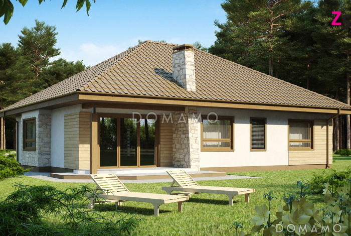 Проект одноэтажного дома с эркером и гаражом из кирпича со свободной планировкой мансардного этажа