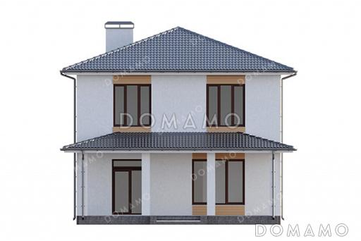 Проект двухэтажного дома простой формы с вальмовой кровлей, удобной планировкой и большими окнами / Фасад 2