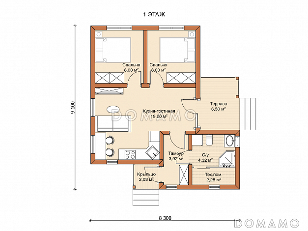 Каркасный дом "Люмьер" / План 1 этажа