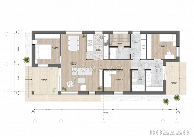 C-114 одноэтажный дом  / План 1 этажа