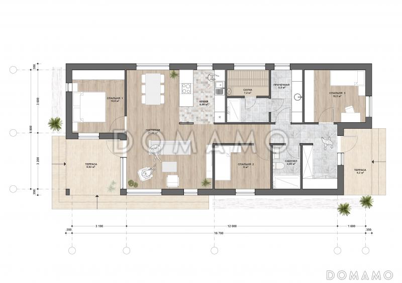C-114 одноэтажный дом  / План 1 этажа