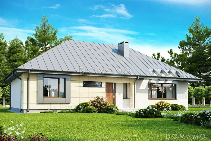 Проект одноэтажного дома из газобетона с тремя спальнями, просторной гостиной и с возможностью обустройства мансарды