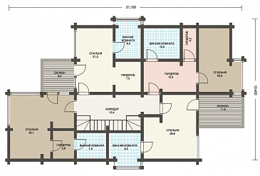 Проект двухэтажного дома из клееного бруса с парной и навесом для авто / План 2 этажа