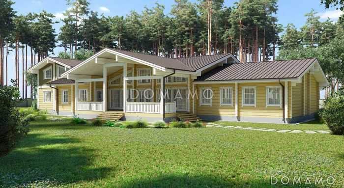 Проект большого дома из клееного бруса с гаражом на два авто