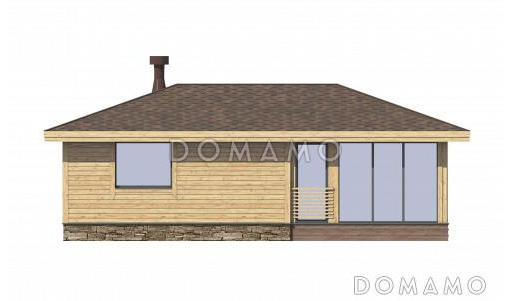 Проект беседки с панорамным остеклением, открытой террасой, столовой, санузлом, кладовой, кухней-гостиной и спальней / Фасад 3