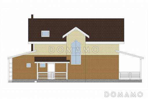 Проект дома из пеноблоков с угловой террасой и просторным балконом на мансардном этаже / Фасад 1