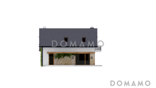 Проект одноэтажного мансардного дома из кирпича c отделкой фасадов облицовочным кирпичом с кабинетом и тремя спальнями / Фасад 3