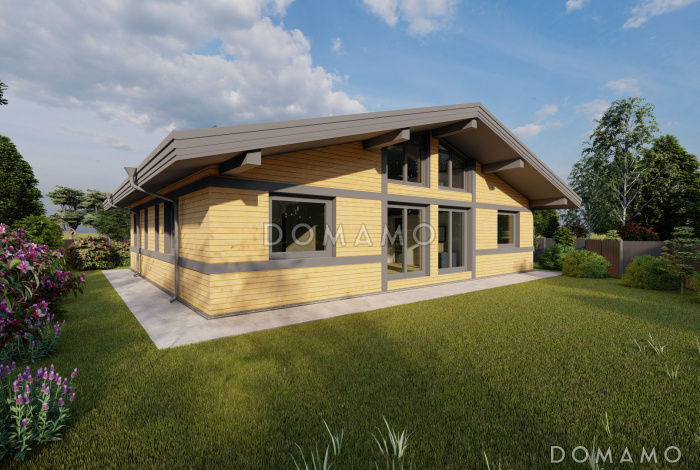 Проект дома с 3 спальнями, кабинетом на мансарде и вторым светом в кухне-столовой