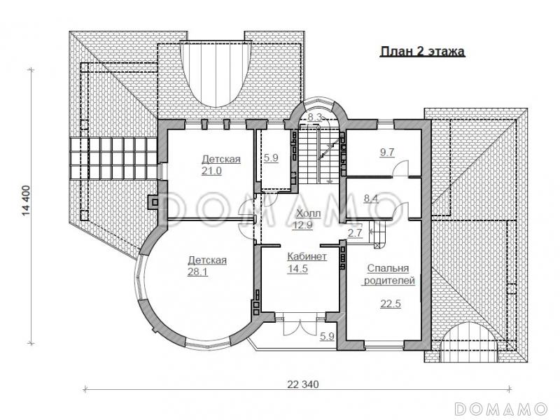 Проект современного дома из кирпича с сауной / План 2 этажа