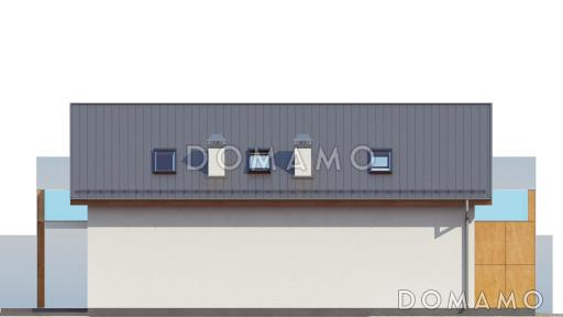 Проект одноэтажного мансардного дома из кирпича с гаражом на два автомобиля для вытянутого участка / Фасад 4