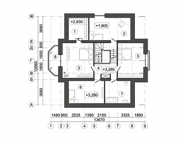 Проект современного дома усадебного типа с подвалом / План мансардного этажа
