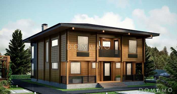 Проект дома из клееного бруса с двумя навесными балконами