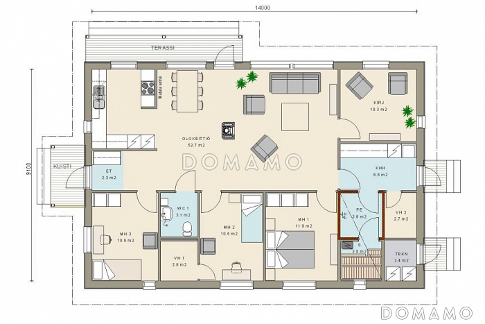 Проект каркасного дома с 9х14 / План 1 этажа