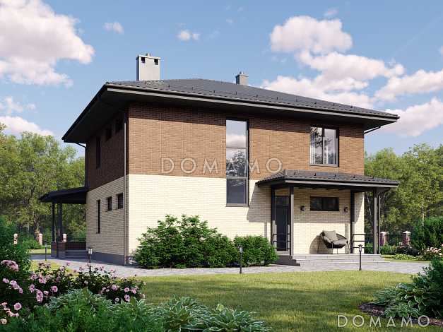 Проект кирпичного дома с 3 спальнями, комнатой на первом этаже и вторым светом в гостиной