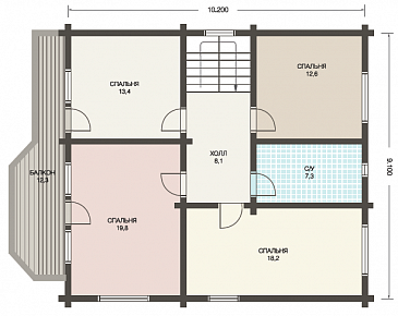 Проект дома из клееного бруса с гостиной, совмещенной с кухней-столовой / План мансардного этажа