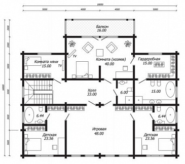 Проект дома из бруса с SPA-зоной и кинотеатром / План 2 этажа