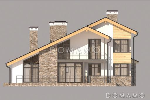Проект дома с парной, террасой по длине дома, спальней на первом этаже, спортзалом / Фасад 3