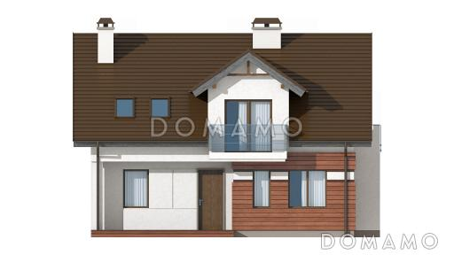 Проект одноэтажного мансардного дома из газобетона с кабинетом, эркером и балконом / Фасад 3