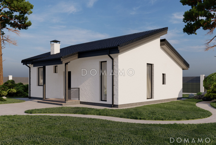 Проект одноэтажной бани в стиле хай-тек со скатной кровлей