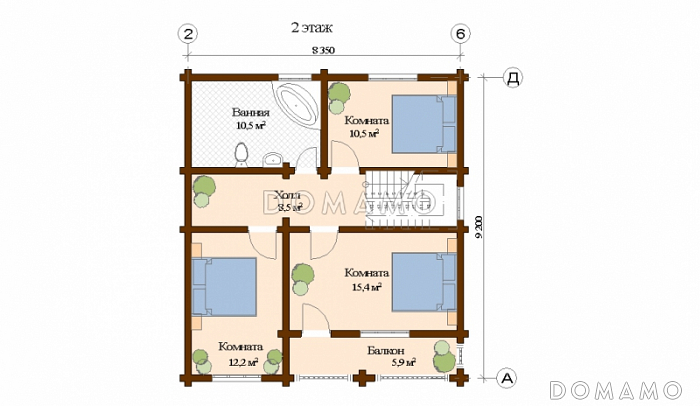 Проект дома из клееного бруса с санузлом на первом и втором этаже / План мансардного этажа