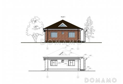 Проект дома с тремя спальнями, кухней-гостиной, большой прихожей и котельной / Фасад 3