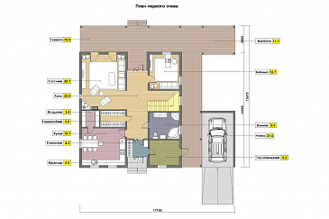 Проект каркасного современного дома с изолированной кухней / План 1 этажа