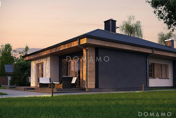 Проект стильного одноэтажного дома из газобетона с тремя спальнями 