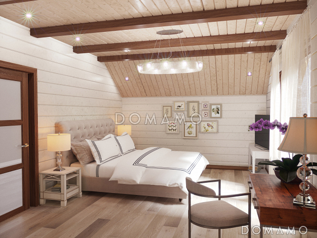 Проект двухэтажного дома из бруса с масштабной крытой террасой