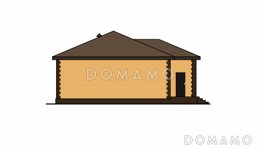 Проект дома с террасой и небольшой верандой, кухней-гостиной и тремя спальнями / Фасад 4