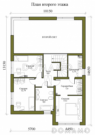 Проект двухэтажного дома в стиле хай-тек с мастерской-гаражом, очень просторной террасой и вторым светом / План 2 этажа