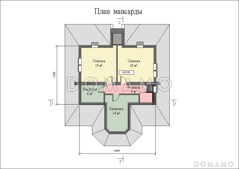 Проект большого двухэтажного дома с цоколем и мансардой,с эркером, сауной и бассейном / План мансардного этажа