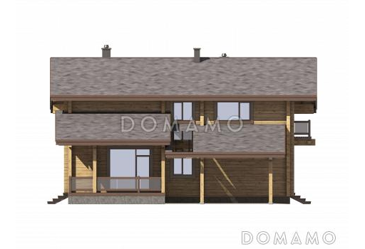 Проект деревянного дома с мансардой и навесом для машины / Фасад 2