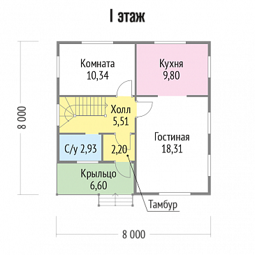 Проект  дома из клееного бруса строгого современного стиля / План 1 этажа