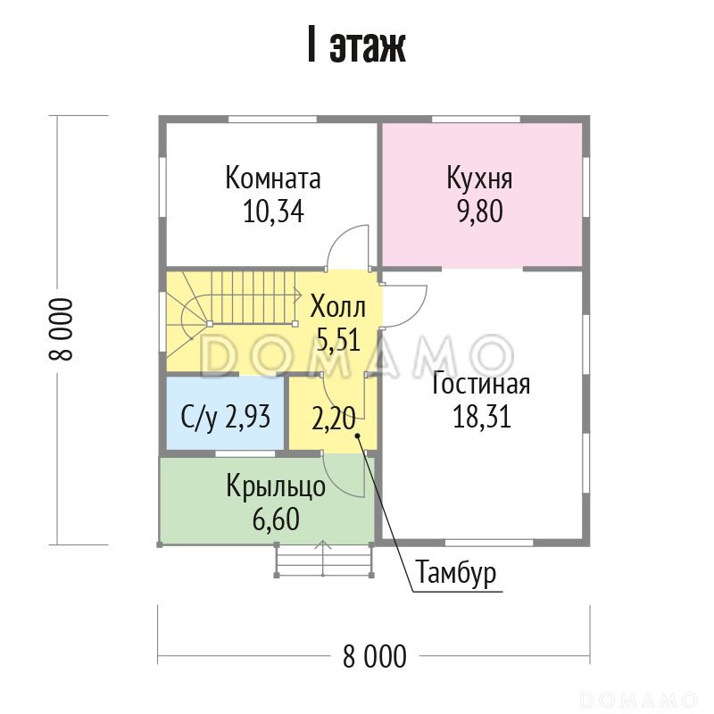 Проект  дома из клееного бруса строгого современного стиля / План 1 этажа