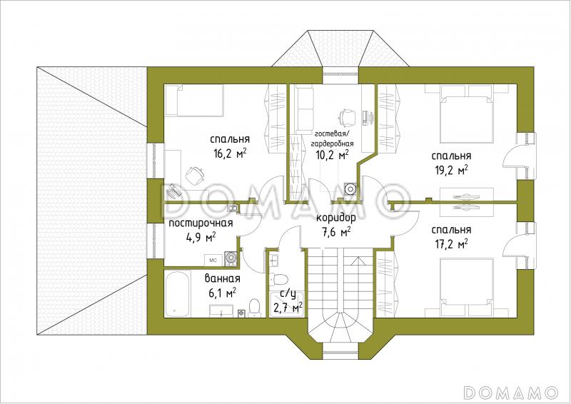 Проект коттеджа с эркером и французскими балконами. / План мансардного этажа