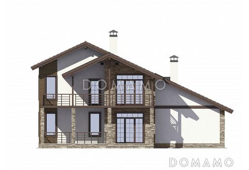 Проект дома из газобетона с мансардой и гаражом на одну машину / Фасад 3