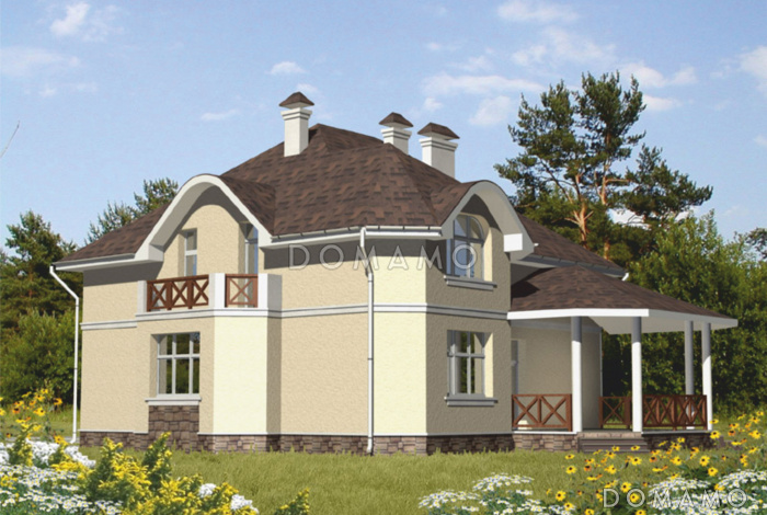 Проект дома из кирпича с гаражом для одной машины