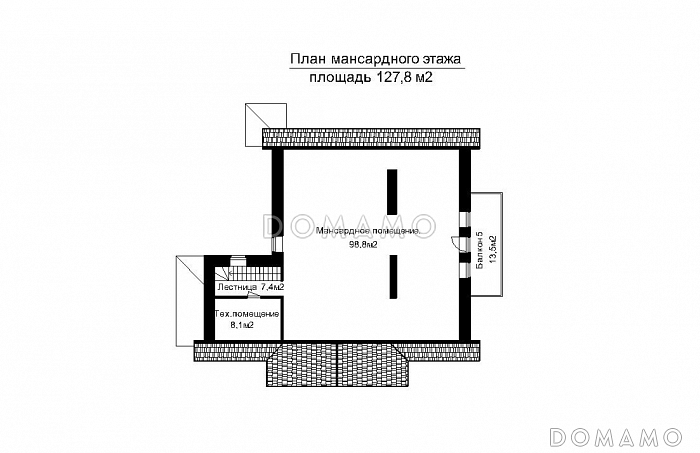 Проект загородного дома с пристроенным задним бассейна из светопрозрачных конструкций / План мансардного этажа