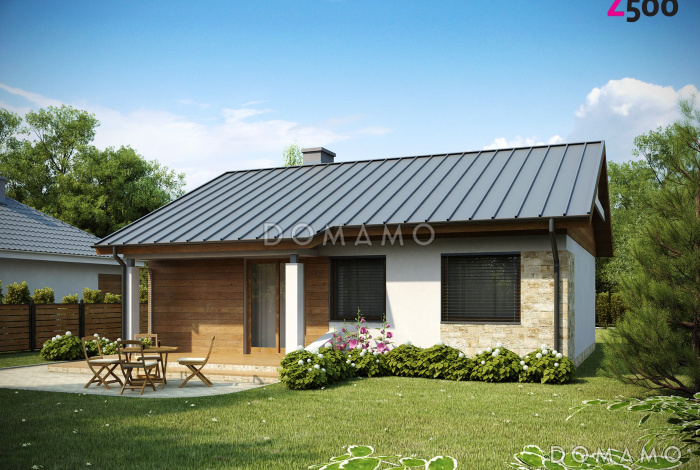 Проект небольшого одноэтажного дома из газобетона с двумя спальнями и террасой