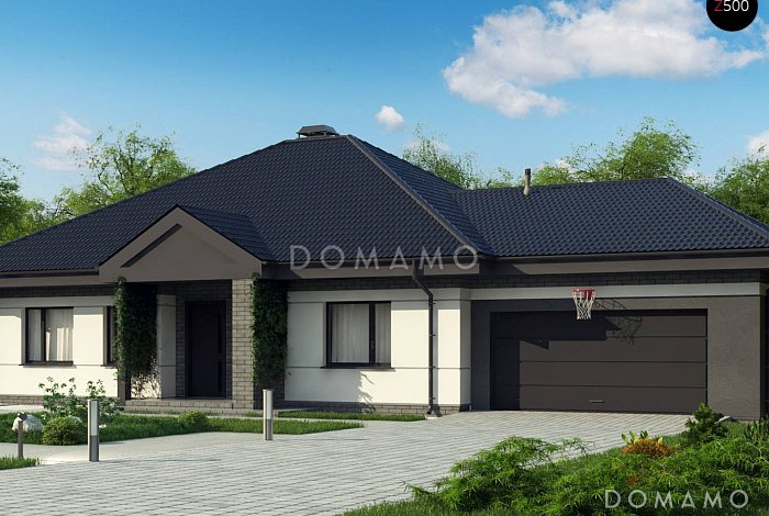 Проект просторного одноэтажного дома из кирпича с гаражом тремя спальнями, с красивыми фасадами