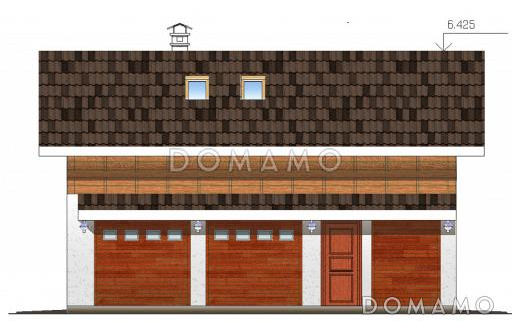 Проект одноэтажного дома с мансардным этажом, с гаражом на 2 машины / Фасад 1