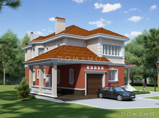 Проект двухэтажного загородного дома с техподпольем и гаражом 